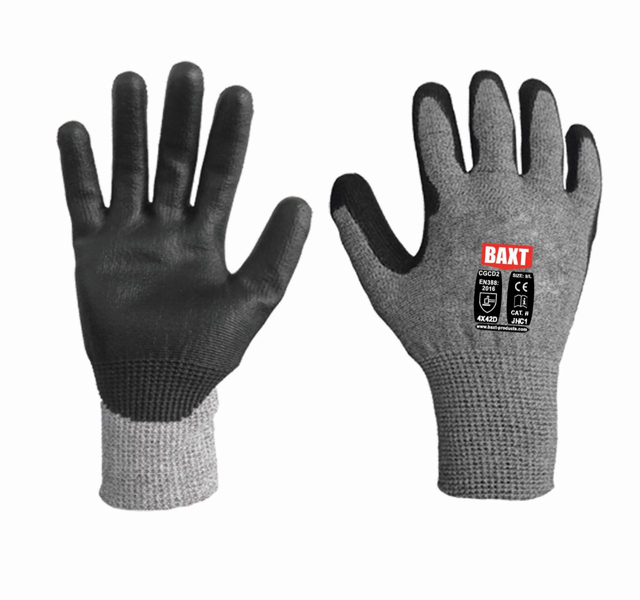 BAXT Cut Level D Black PU Palm Gloves - 1 Pair