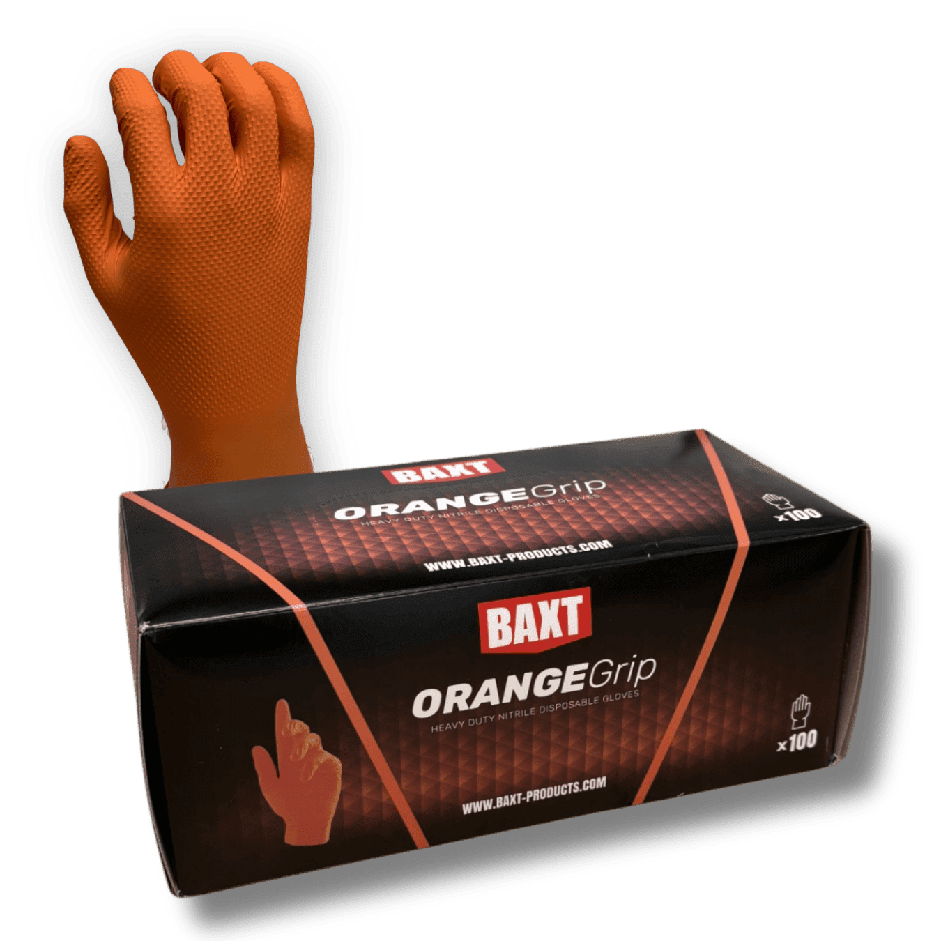 BAXT ORANGEgrip Heavy Duty Nitrile Disposable Gloves